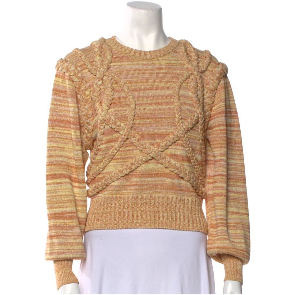 RONNY KOBO Yeva Marled Cable Knit Sweater XS Orange Yellow NWOT